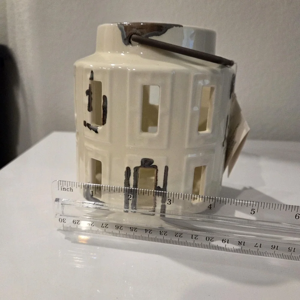 2 Ashland Spring Candle Collection White Ceramic Lanterns Rustic Farmhouse Set